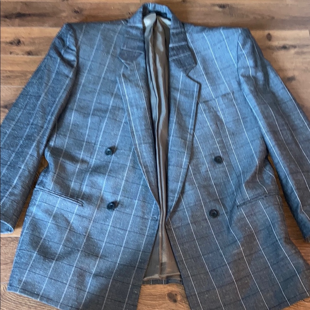 GREY pinstriped viscose/linen blazer 40R
